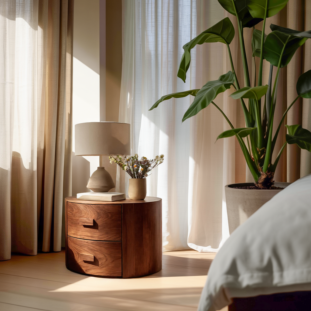 Round Two Drawer Nightstand For Modern Bedroom