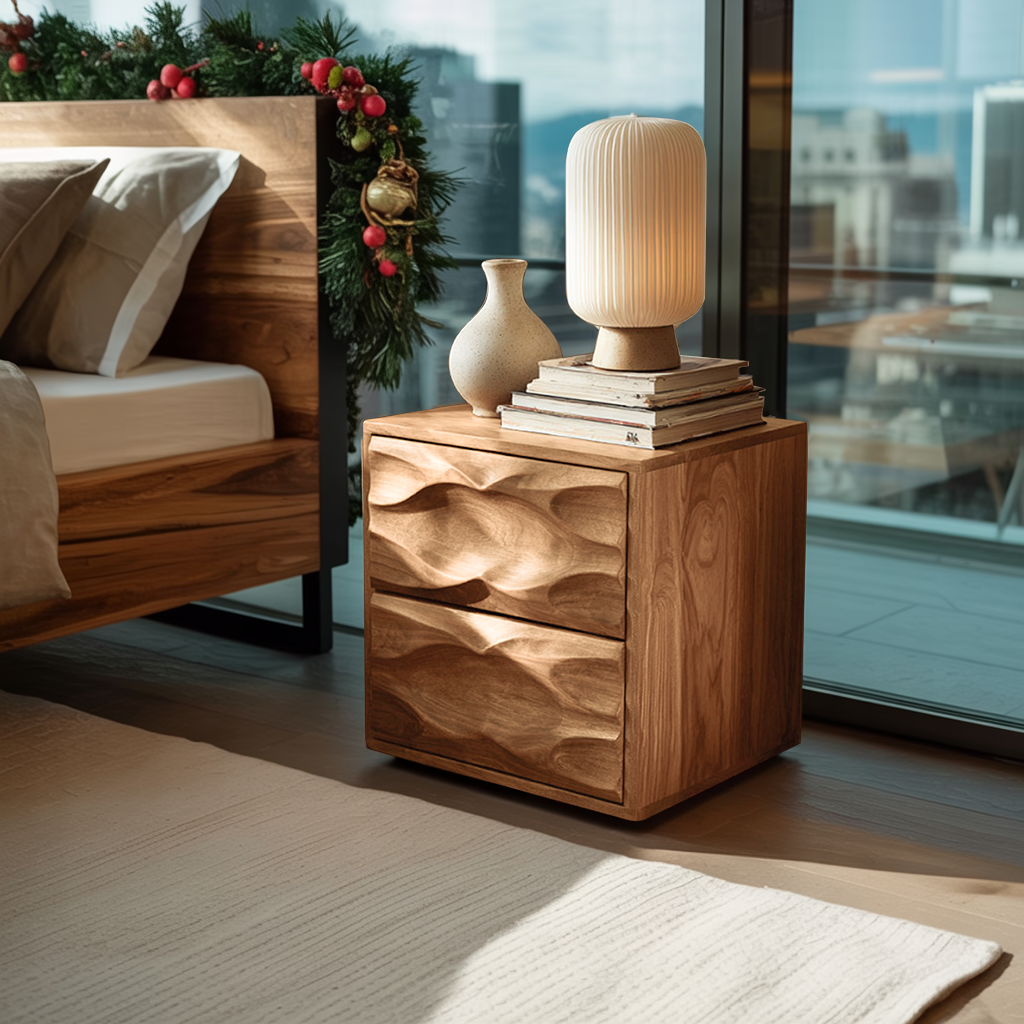 Modern Nightstand With Sculpted Drawer Fronts For Bedroom