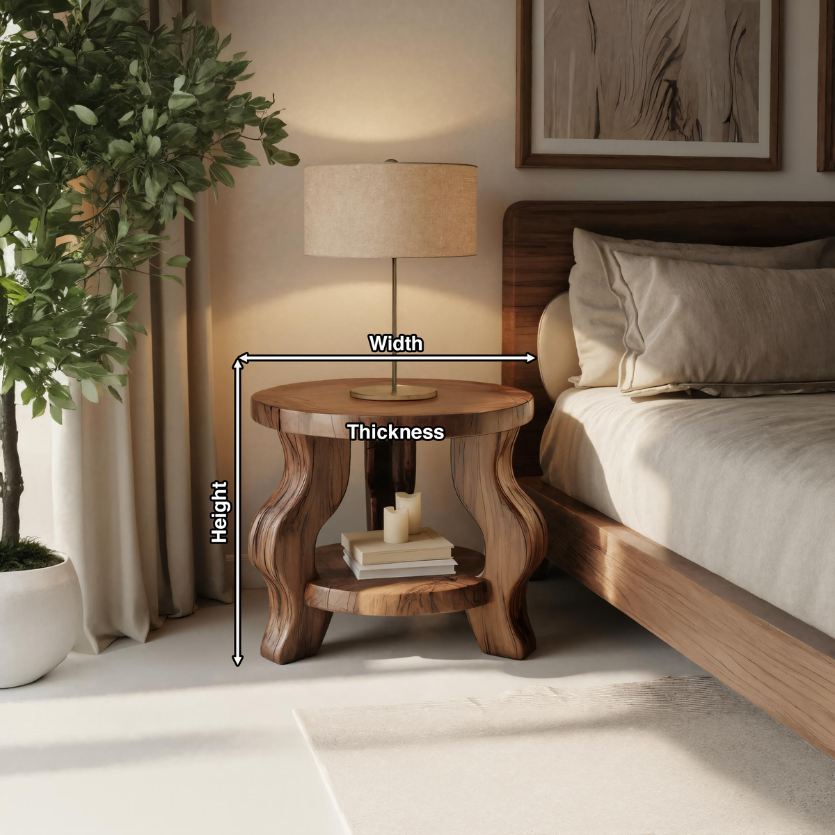 Modern Round Nightstand With Curved Legs For Bedroom
