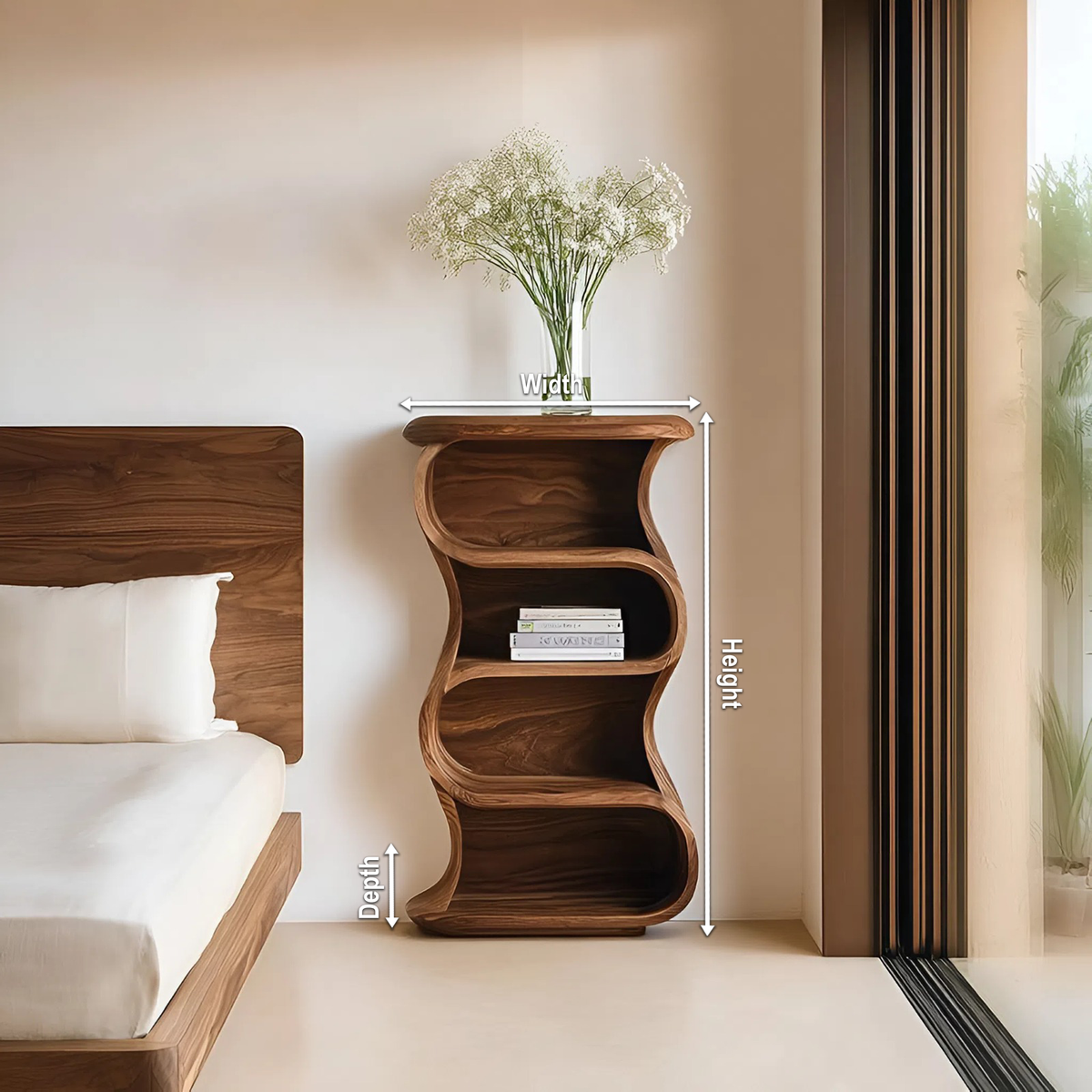 Minimalist Sculptural Nightstand With Open Shelf For Bedroom