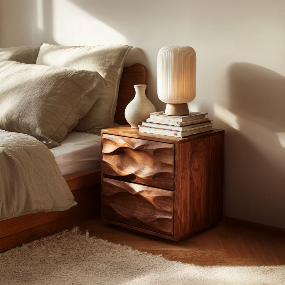 Modern Nightstand With Sculpted Drawer Fronts For Bedroom
