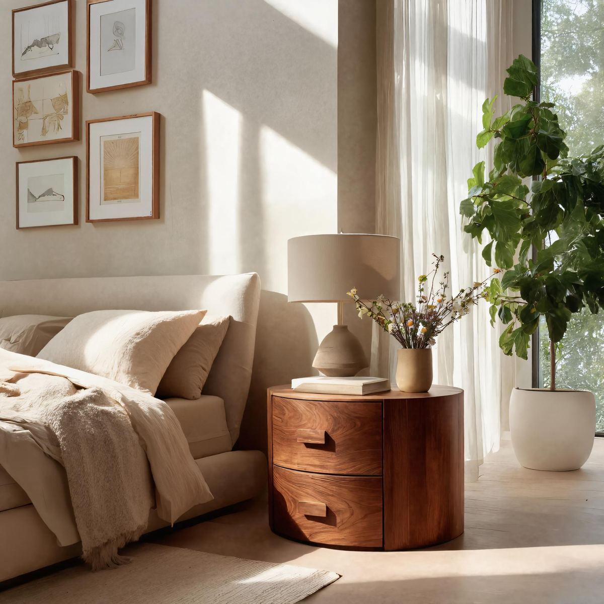 Round Two Drawer Nightstand For Modern Bedroom