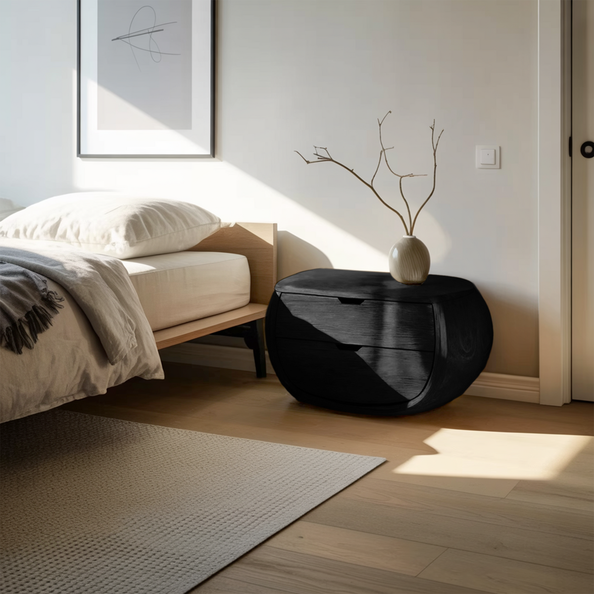 Scandinavian Organic Nightstand With Rounded Form For Bedroom