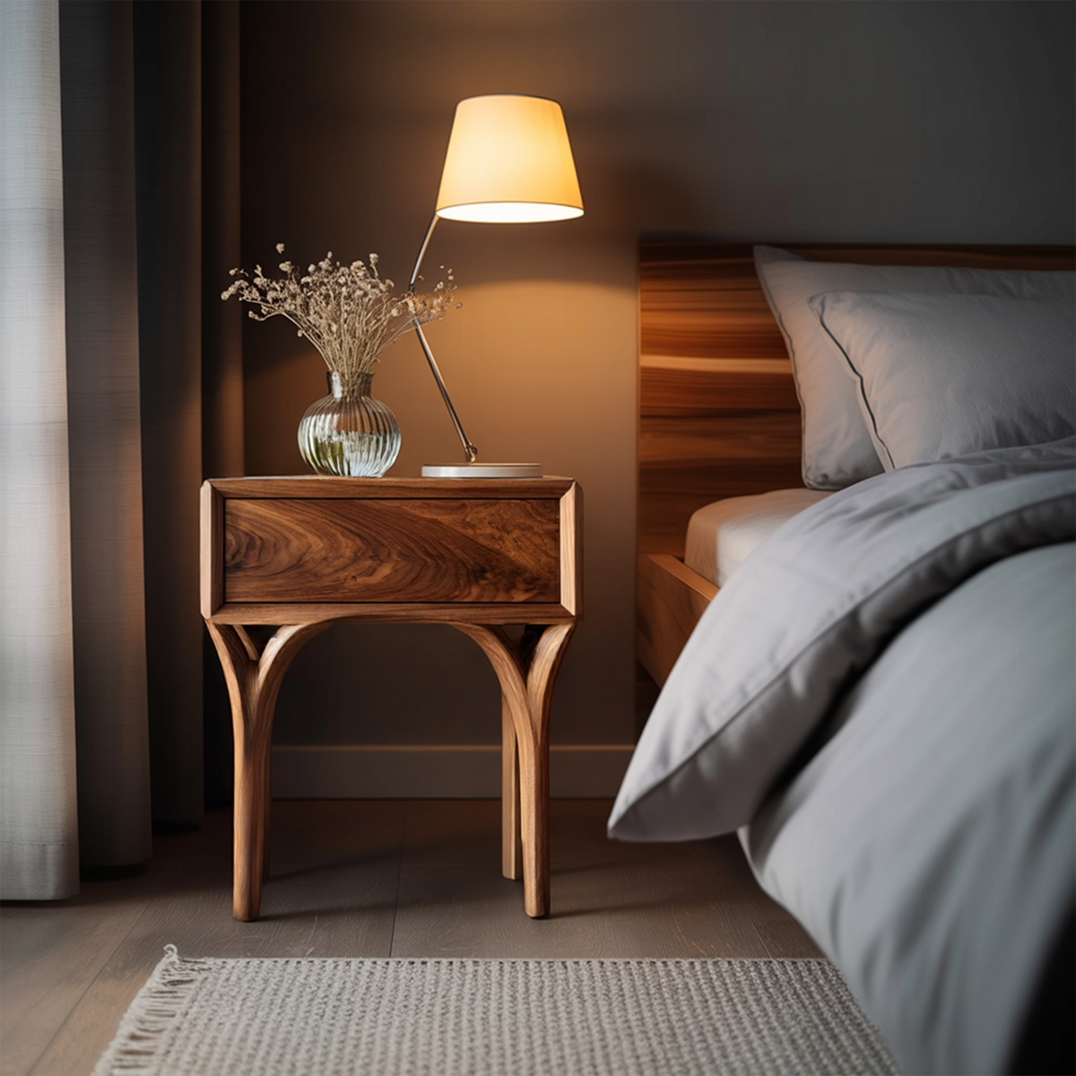 Modern Arch Leg Nightstand With Drawer For Bedroom