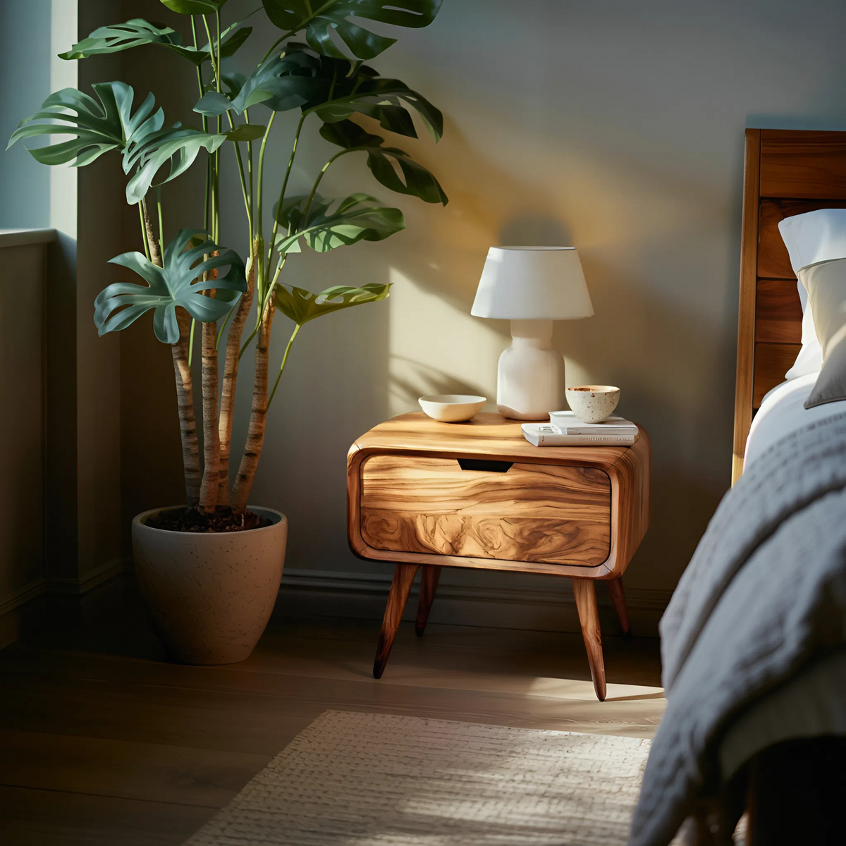 Modern Organic Nightstand With Rounded Edge For Bedroom