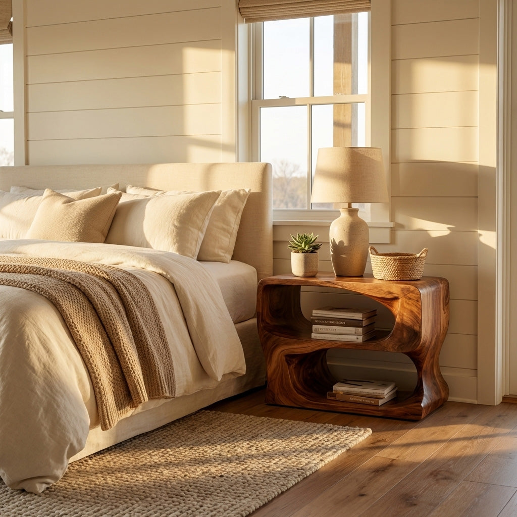 Organic Modern Wooden Nightstand For Bedroom
