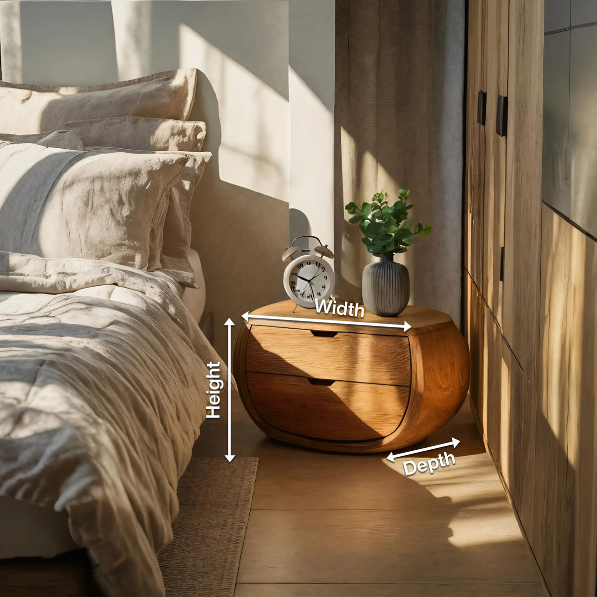 Scandinavian Organic Nightstand With Rounded Form For Bedroom