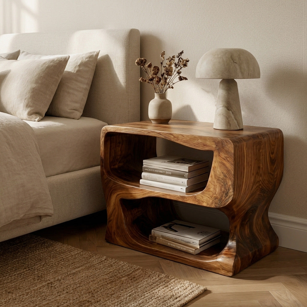Organic Modern Wooden Nightstand For Bedroom