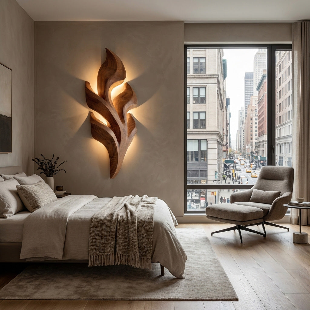 Organic Leaf Wooden Wall Lamp For Bedroom Decor