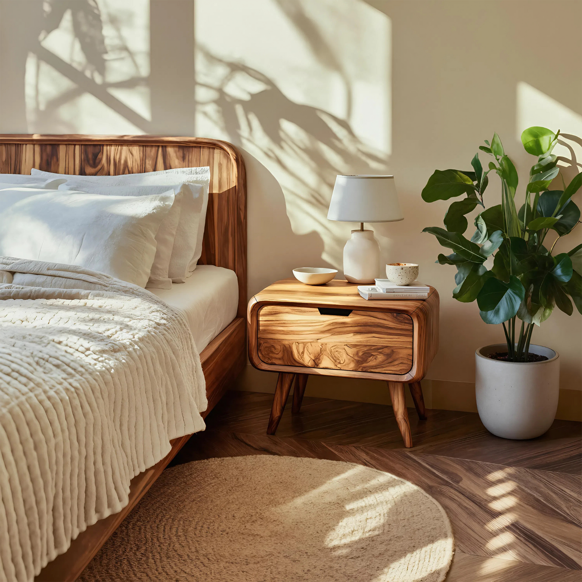 Modern Organic Nightstand With Rounded Edge For Bedroom