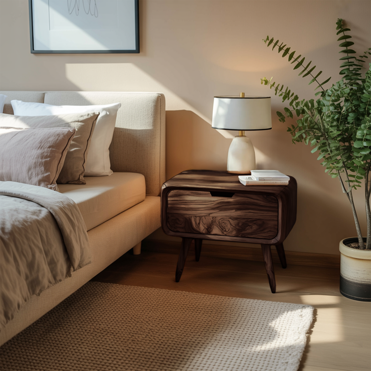 Modern Organic Nightstand With Rounded Edge For Bedroom