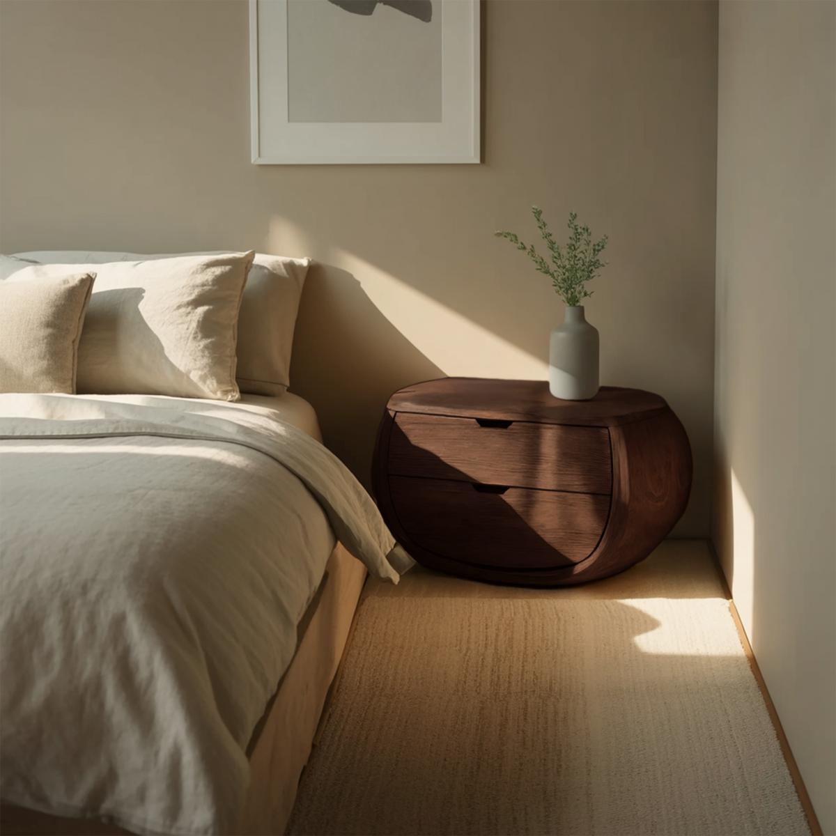 Scandinavian Organic Nightstand With Rounded Form For Bedroom