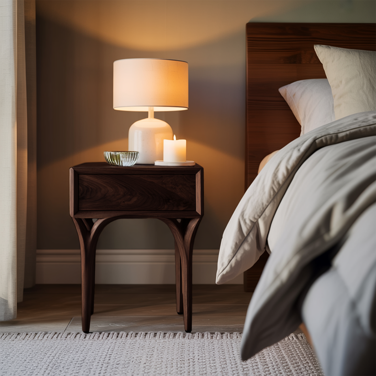 Modern Arch Leg Nightstand With Drawer For Bedroom